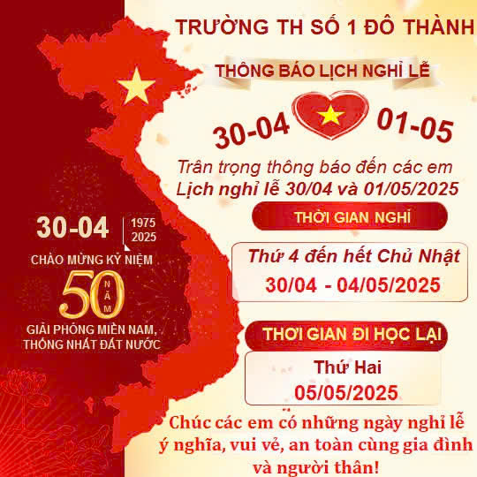 Thông báo nghỉ lễ 30/4 và 1/5.